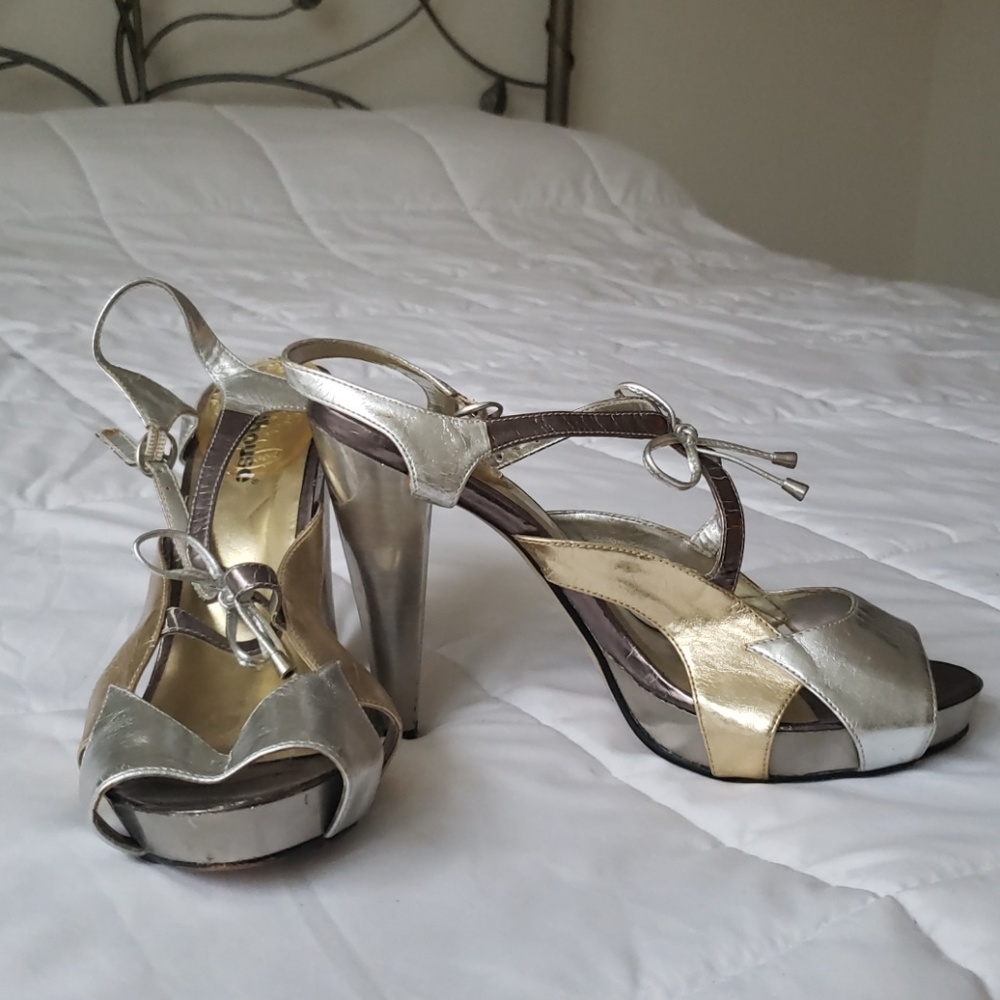 Metallic strappy heels